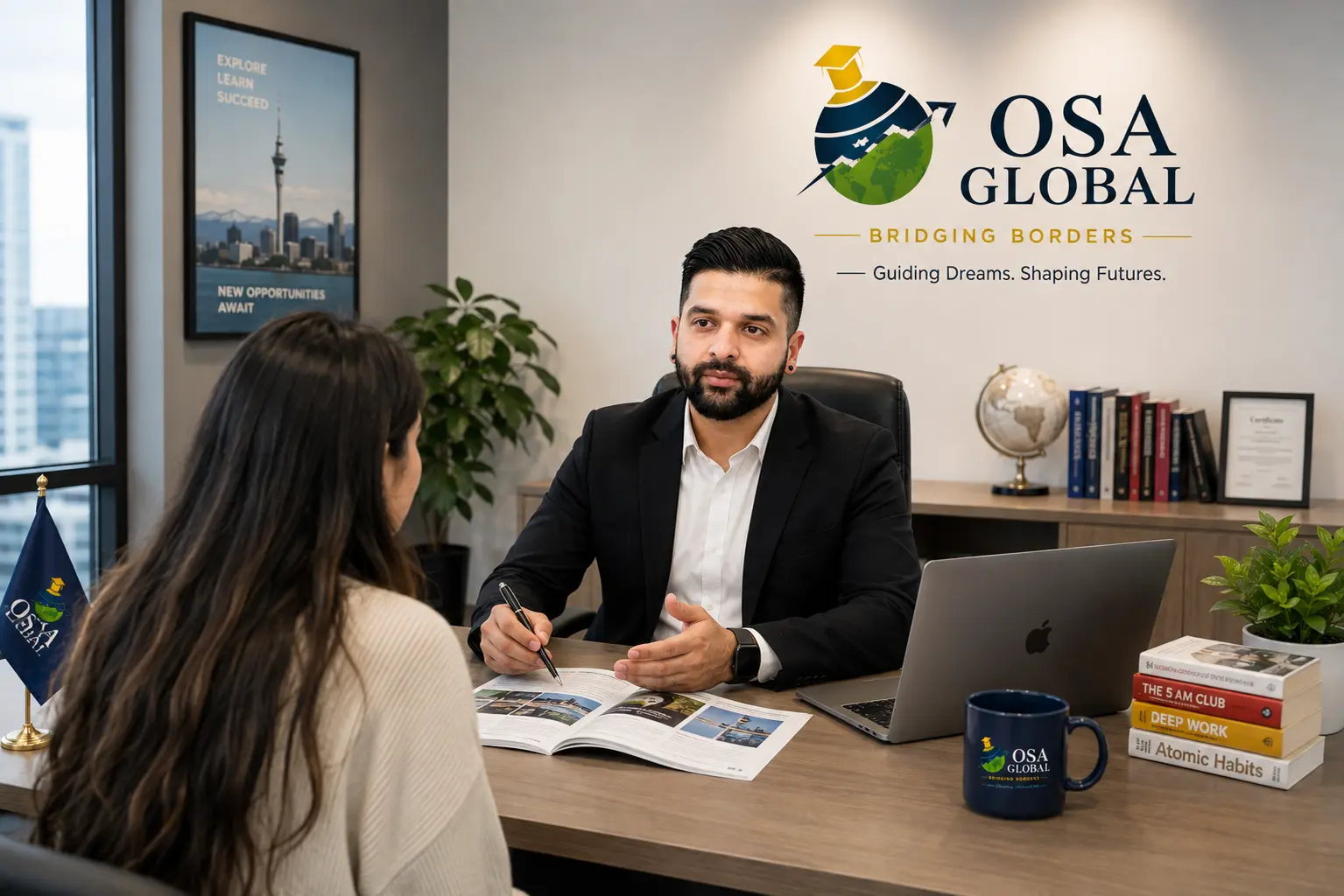 Shivam Chaudhary, Founder of OSA Global, counselling a student